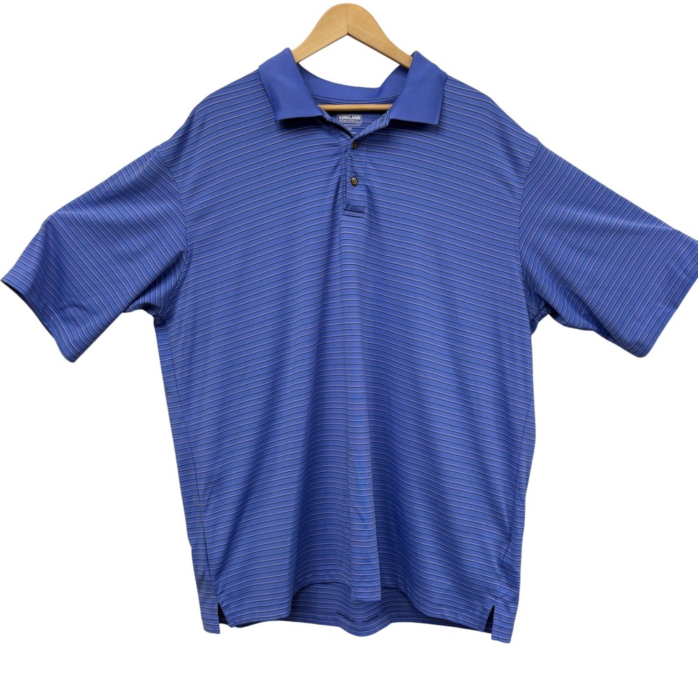 Kirkland Signature Mens XXL Blue Striped Performance Golf Polo Shirt 487323